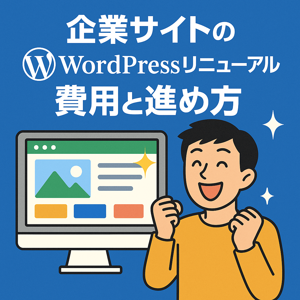 企業サイトがリニューアルされて喜んでいる人物のイラスト