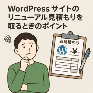 WordPressリニューアルの見積もりをみて悩んでいる人のイラスト