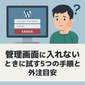 WordPress管理画面に入れず困っている人物のイラスト