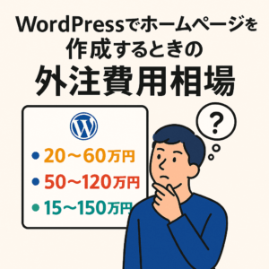 WordPressでホームページ制作の外注費用相場を見比べて悩む人物のイラスト